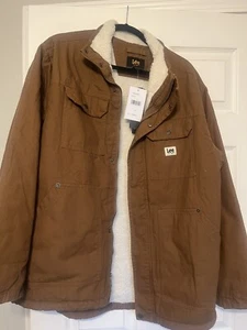 Lee Herren Canvas Feldmantel Faux Sherpa gefüttert Chore Jacke Tabak Gr. Medium Neu mit Etikett - Bild 1 von 9
