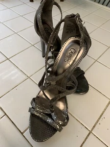 Carlos Santana Pewter Silver Snakeskin Strappy Stiletto High Heels US 8.5 - Picture 1 of 9