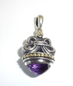 LAGOS CAVIAR Sterling Silver 18K Yellow Gold Faceted Amethyst Fob Pendant