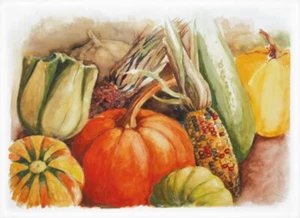 Kürbisse und Maiskolben Original Aquarell 66x50,5 cm 2008 - Gabriele Czerwinski - Bild 1 von 1