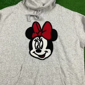 Disney Grey Hoodie/ Sweatshirt Minnie Mouse Big Happy Face Pockets Size Xl - Picture 1 of 10
