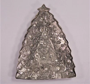 International Silver pewter Christmas tree shaped dish, embossed design - Picture 1 of 6