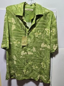 NEW Tommy Bahama Hawaiian Aloha Shirt Men's Medium, Green Silk Tropical Print - Picture 1 of 14