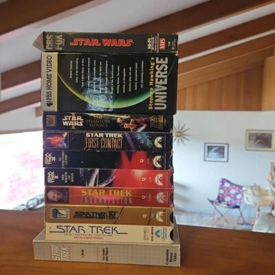 Star Wars Star Trek VHS Lot 12 Movies Tapes PBS Stephen Hawkins Universe Space - Image 1 of 4
