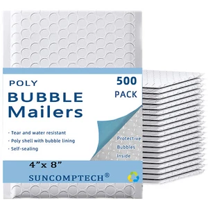 #000 4x8 (4x7) Poly Bubble Padded Envelopes Mailers Shipping Bags White 500 PCS - Picture 1 of 5