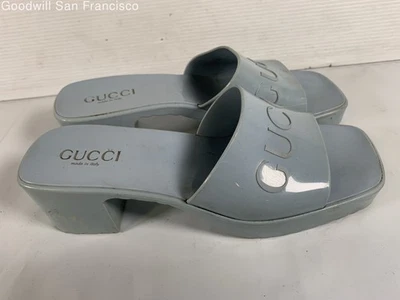 Entrupy Authenticated COA Gucci Italy Blue Slip-On Block Slide Womens Heels 38 - Image 1 of 4