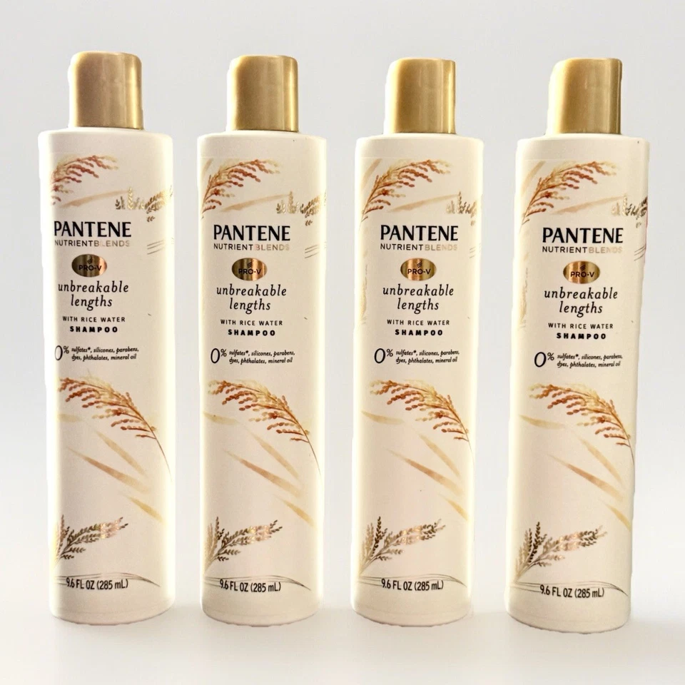 Lote de 4 champú Pantene sin sulfato longitudes irrompibles con agua de arroz, 9,6 oz Foto 1 de 1