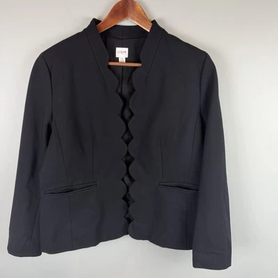 J. Crew Women's Black Ponte knit Scalloped Blazer size 12 Feminine - Image 1 of 4