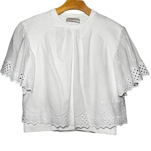Alberta Ferretti Junior Girl’s Size 12 White Cotton Eyelet 2 Layer Sweatshirt - Picture 1 of 6