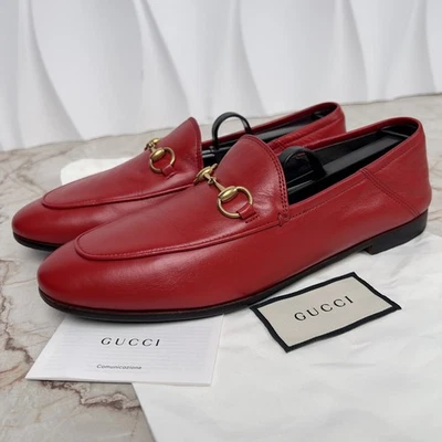 Mocasín Gucci Brixton Tacón Plegable Jordaan Horsebit Cuero Rojo 37.5 G 7.5 EE. UU. Foto 1 de 4