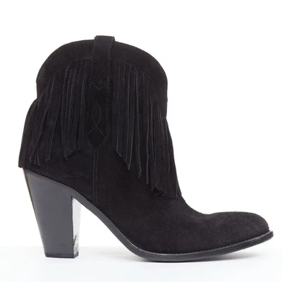 SAINT LAURENT Curtis 80 Negro Gamuza Flecos Tacón Cubano Botas Vaqueras EU39.5 Foto 1 de 4