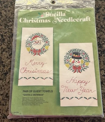 Bucilla Crewel Kit Christmas Guest Towels Stamped Embroidery 3421  Wreaths - Image 1 of 3