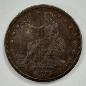1877-S Trade Silver Dollar Very Fine Details - Cleaned - Numerous Scratches - Picture 1 of 3