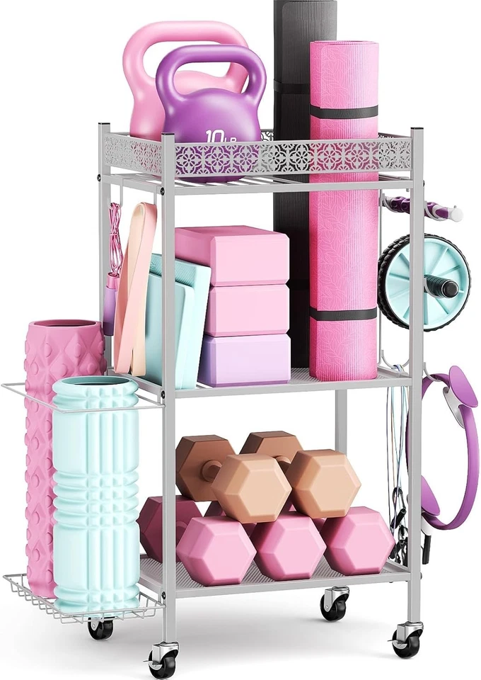 Estante de almacenamiento para esterilla de yoga, rodillo de espuma, equipo de gimnasio y equipo de fitness (METAL) Foto 1 de 1