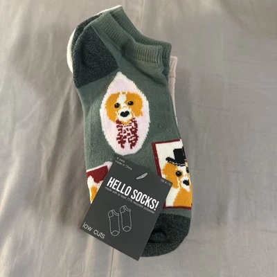 NUEVO CON ETIQUETAS PAQUETE DE 6 pares de calcetines de corte bajo para mujer Hello diseños de perros negros/blancos 4-10 regalo Foto 1 de 4