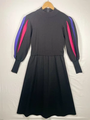 B Altman Wool Black fully lined 80s style dress puff sleeve sweater dress - Image 1 of 4