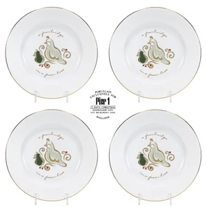 Pier 1 Imports 12 DAYS CHRISTMAS 8" Salad Plate Set 4 Partridge Pear Tree Mint - Picture 1 of 12