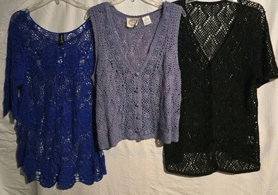 Lote De 3 Cárdigan Tejido Crochet, Encubrimiento y Chaleco Hilos Sagrados Erika Talla M/L Foto 1 de 4