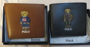 One Polo Ralph Lauren Bordado Oso Cuero Cartera a elección de: Marrón o Negro - Imagen 1 de 14