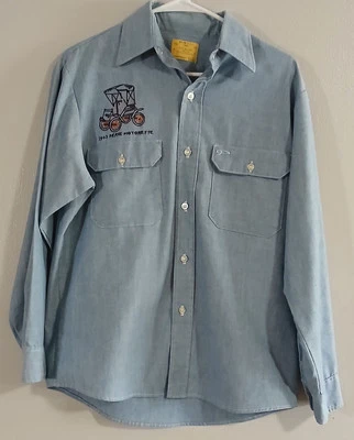 Coches antiguos de colección Sears Perma Prest para hombre azul medio abotonados bordados Hot Rods Foto 1 de 4