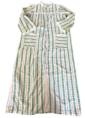 Camisón vintage Lanz of Salzburg franela verde rojo blanco logotipo ojales encaje Foto 1 de 4