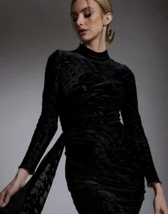 Kleid The Population Damen Rehkitz Samt Stehkragen Langarm Minikleid Gr. S - Bild 1 von 7