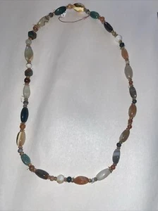 Vintage Multi Color Gemstone Polished Necklace 18" Graduated Quartz Agate Jasper - Picture 1 of 8