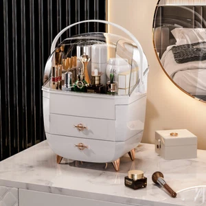 weiblich Weiß Kosmetik Make up Organizer 2 Schubladen Aufbewahrung Schmuck Box - Bild 1 von 8