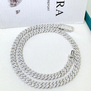 8MM Iced D Color Moissanite Cuban Chain Necklace Men 925 Sterling Silver Hiphop - Picture 1 of 10