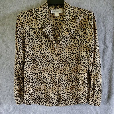 Blusa De Colección Norton McNaughton Mujer Talla L Marrón Estampado Leopardo Almohadillas para el Hombro #651 Foto 1 de 4
