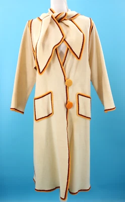 VTG Women's 20s Cream W/ Yellow & Brown Trim Long Wool Sweater / Coat S/M 1920s - Image 1 of 4