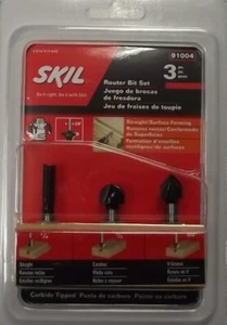 SKIL 91004 Router Bit Set 1/4" Straight 1/2 Corebox 90° V Groove Carbide Tip 3pc - Picture 1 of 1