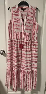 *NEW* DECJUBA Indie Embroidered MIDI Dress Pink/white Size 10 - Picture 1 of 4