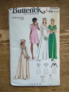 3163 A Line V Neck Wedding Dress Size 10 Uncut Vintage Butterick Sewing Pattern - Picture 1 of 2