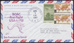 US Lettre 1er vol 1667 Etats Unis Jamaica NY pour Nandi Fiji, First Flight Cover - Imagen 1 de 1