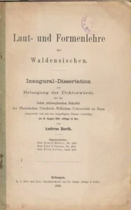Barth: Laut- und Formenlehre des Waldensischen. (Diss.). Junge, 1892. - Bild 1 von 1