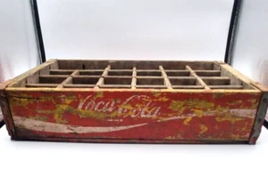 Vintage Red Yellow Coca Cola Wooden Soda Bottle Crate Wood Dividers - Picture 1 of 6