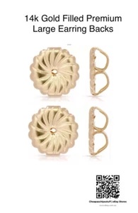 Large Gold Premium Earring Backs 14k Gold Filled x 2 Pair Suits Studs & Drops - Picture 1 of 2