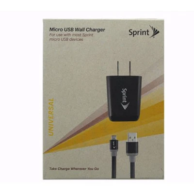 Cargador de pared USB 1,8 amperios con cable de datos micro USB 3 pies/1 m Sprint negro Foto 1 de 4