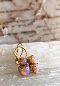 Fiery Pink Fire Opal / Harlequin  In Gold Plated Earrings. - Picture 1 of 7