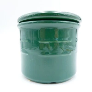 Longaberger Pottery Green Crock Jar with New Candle Woven Traditions - Picture 1 of 8