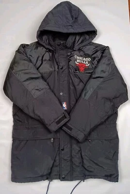 Vintage Chicago Bulls NBA Starter Full Zip Puffer Jacket Black Size Large  - Image 1 of 4