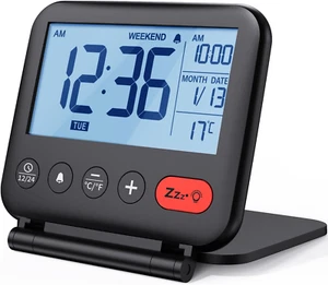 Digital Travel Alarm Clock for Bedroom Office: Small LCD Desk Clock with Backlig - Picture 1 of 8