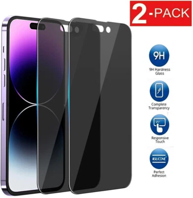 2xPrivacy Anti-Spy Tempered Glass Screen Protector iPhone 15 14 13 12 11 ProMax - Image 1 of 4