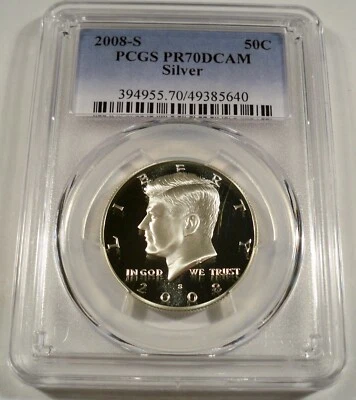 2008-S 50c SILVER PCGS PR70DCAM KENNEDY HALF DOLLAR PROOF DEEP CAMEO PR 70 DC - Image 1 of 4