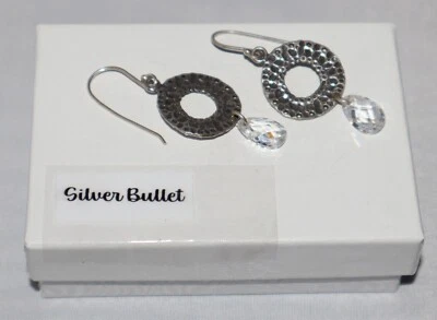 Pendientes colgantes de plata esterlina silpada disco martillado oxidado circonita cúbica cristal W1520 Foto 1 de 4