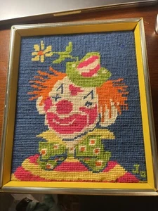 Vintage Clown Needlepoint Bright Neon Colors 80’s Maximalist - Picture 1 of 7