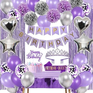 Purple and Silver Birthday Decorations for Women Girls Lavender Party - Picture 1 of 7