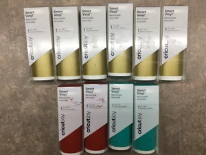 SET BESTEHEND AUS 10 Cricut Joy™ Smart Vinyl™ abnehmbar - 5,5"x 48" MATT ROT, TÜRKIS, GOLD - Bild 1 von 10