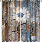 Daisy Blackout Curtains,Rustic Daisy Blue Floral Farmhouse Retro Blue Wooden Boa